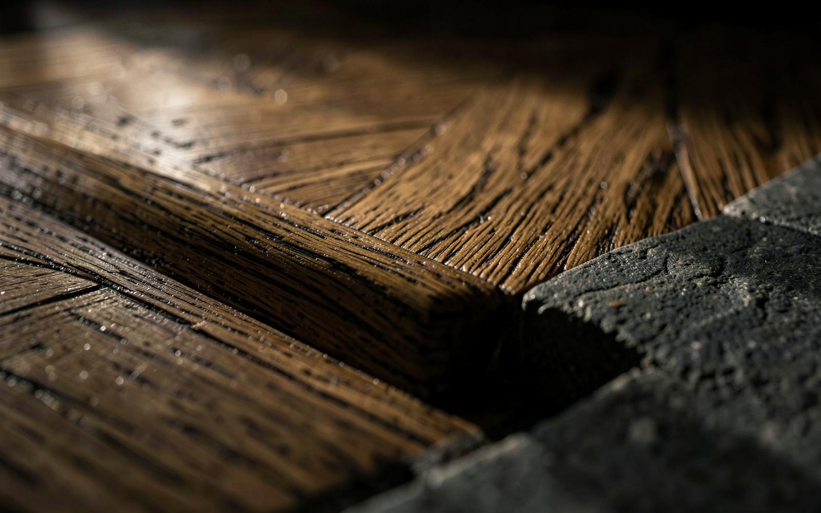 Close detail of precisely fitted hardwood flooring